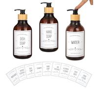Dispenser per sapone da doccia, ricaricabile, 3 bottiglie vuote per balsamo con 12 etichette da 500 ml, contenitori per sapone per le mani per cucina e bagno
