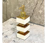 Dispenser per sapone in ceramica creativo e unico, in bianco e nero, con bottiglia riutilizzabile e pompa, adatto per bagno di hotel, shampoo, bagnoschiuma, stile a torre quadrata per lozione, bottigl