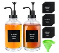 Dispenser per Sciroppo di Caffè SUNOYA, 2 Distributori, Erogatori, Dosatore, 500ml, Vetro Trasparente, Pompa Nera, Adesivi Inclusi