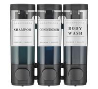 Dispenser per shampoo e balsamo, dispenser di sapone da doccia a 3 camere, senza trapano, dispenser per shampoo a parete per doccia, per bagno e hotel, grande capacità, nero