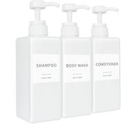 Dispenser per shampoo e balsamo, flaconi di plastica ricaricabili con etichette impermeabili, set per bagnoschiuma vuoti per il bagno, flaconi per sapone per la doccia (bianco, set da 3, 500 ml)