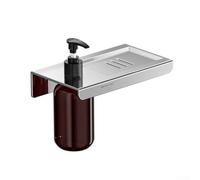 Dispenser per shampoo e sapone da parete in acciaio inox con ripiano portaoggetti, bottiglia in ABS da 300 ml per bagno o cucina, facile ricarica (A)