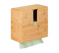 Relaxdays Distributore Asciugamani Carta da Parete, Salviette Formato H2, Dispenser Bagno 26 x 27 x 13 cm ca, Naturale, bambù