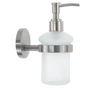 Dispenser porta sapone per sapone liquido in acciaio satinato e vetro