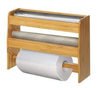 Dispenser Portarotolo da Parete Cucina in Legno di bambù 3 Porta Rotoli Strappo con Linguetta Seghettata Colore Bamboo Naturale Dimensioni 36 x 10 x 26 cm Porta Carta Alluminio Pellicola