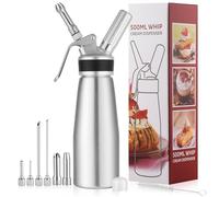 Dispenser professionale per panna montata, in metallo resistente, contenitore per panna montata, compatibile con tutte le marche di cartucce N2O da 8 grammi, non incluso (alluminio)