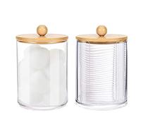 Dispenser Q Tip - 2 barattoli trasparenti con coperchi | Organizzatore bagno per tamponi tondi in cotone e filo interdentale, supporto a in cotone