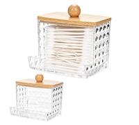 Dispenser Qtip in acrilico trasparente, confezione da 2, barattoli infrangibili, porta dischetti di cotone, contenitori per bagno con coperchio, organizer per tamponi di cotone, palline di cotone