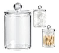 Dispenser Qtip in acrilico trasparente, confezione da 2, barattoli infrangibili, porta dischetti di cotone, contenitori per bagno con coperchio, organizer per tamponi di cotone, palline di cotone