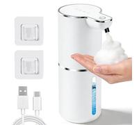 Dispenser Sapone Automatico, 350ML Dispenser Sapone Bagno, Elettrico a Parete Senza Contatto, Ricaricabile via USB IPX5 Impermeabile, per Bagno, Cucina, Ufficio Bianco