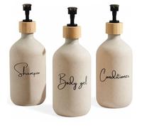 Dispenser sapone bagno beige da 500 ml con dettagli in bambù - Set di 3 flaconi per gel, shampoo e balsamo - Porta sapone bagno elegante e funzionale per mantenere la doccia ordinata e decorata