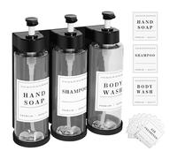 Dispenser Sapone Bagno Da Muro Senza Foratura, 3x300ML Dispenser Shampoo e Bagnoschiuma, Dispenser Sapone Doccia con Etichette, Dispenser di Liquidi Ricaricabile Per Bagno Doccia Shampoo Balsamo