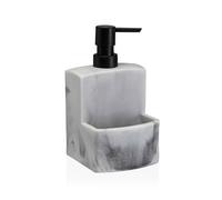 Dispenser Sapone Cucina con Porta Spugna - Dosatore Sapone Liquido Effetto Marmo in Resina Resistente - Dispenser Detersivo Piatti con Pompa - Portasapone Elegante per Cucina e Bagno (Bianco)