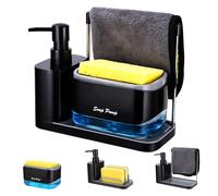 Dispenser Sapone Cucina，Porta Sapone Cucina 4 in 1, per lavello, per pompa con porta spugna, Dispenser di detersivo ricaricabile