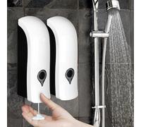 Dispenser Sapone da Muro 2 Pezzi, Dispenser Sapone Parete 300 ml, Dispenser Sapone Bagno a Muro Non è Richiesta Alcuna Perforazione o Installazione di Viti per Cucina Bagno Hotel, Bianco