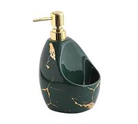 Dispenser Sapone Dosatore a Pompa Contenitore con Scomparto Porta Spugna Realizzato in Materiale Ceramico Resistente Adatto per L'Arredamento della C, Verde