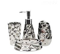 Dispenser Sapone Electroplating Golden Silver in ceramica Bagno in quattro pezzi Set di semplice lusso moderno bagno moderno articoli da toeletta decorazione della stanza Distributore di liquidi(B)