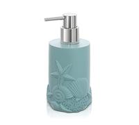 Dispenser Sapone Liquido Acquamarina 470 ml in Resina, con dosatore Cromato e Intagli a decori Marino, Linea Coral