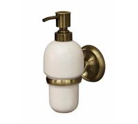 Bisk - Dispenser per Sapone in Ceramica Deco 02213 con Supporto in Ottone Anticato, 8x11,5x20 cm