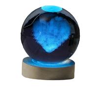 Display a forma di cuore con luce notturna a sfera in vetro 3D, 7 colori che