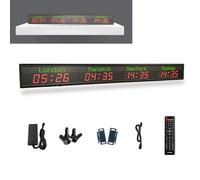 Display Digitale con 4 Fusi Orari Mondiali, Montaggio A Parete, Luminosità 1000Cd, Distanza di visibilità 15-20 Metri, Bianco per I Caratteri delle Città, Rosso per L'Orologio, per Hotel/Aziende/Aero
