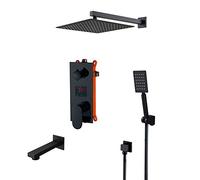 Display digitale LED Sistema di doccia Sistema a parete montato su una doccia nascosta set di rubinetti multifunzione set combo doccia nera con soffione, doccia portatile, beccuccio di vasca, 16