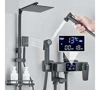 Display digitale nero Rubinetti doccia termostatici Doccia a pioggia Miscelatore termostatico a 4 vie Mensola for prodotti Bidet Rubinetto(Black TH 8inch)