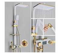 Display digitale nero Rubinetti doccia termostatici Doccia a pioggia Miscelatore termostatico a 4 vie Mensola for prodotti Bidet Rubinetto(White Gold TH)