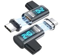 Display digitale USB C Adattatore magnetico ad angolo retto PD240W 24pin (2 pezzi) Display a LED di corrente di tensione, tester di potenza di tipo C, tester di potenza 90 gradi USB4 40Gbps 8K 60Hz