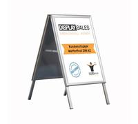 DISPLAY SALES - cavalletto pubblicitario A2 resistente alle intemperie | lavagna grande con profilo da 32 mm per manifesti DIN A2 | totem pubblicitario con fori per il drenaggio dell'acqua