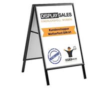 DISPLAY SALES lavagna con cavalletto A1 resistente alle intemperie nero | Mitra lavagna grande con profilo per manifesti DIN A1 | totem pubblicitario con fori per il drenaggio dell'acqua