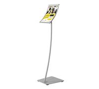 DISPLAY SALES - Leggio da pavimento, DIN A4, colore argento, con base in acciaio inox pesante e antiruggine, elegante supporto per informazioni con design curvo