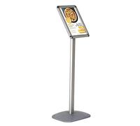 DISPLAY SALES - Porta manifesti DIN A4 da pavimento con angoli arrotondati 210x297 mm | Stand informativo Rondo in alluminio argento Premium | Base pesante in acciaio (altezza 1 m)