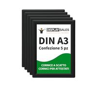 DISPLAY SALES - Set 5 Cornici a Scatto A3 Nere | Profilo 25 mm in Alluminio con Apertura Rapida | Porta Poster, Certificati e Avvisi | Cornici Professionali da Parete per Uffici, Negozi ed Eventi