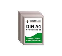 DISPLAY SALES - Set 5 Cornici a Scatto A4 Argento | Profilo 25 mm in Alluminio con Apertura Rapida | Porta Poster, Certificati e Avvisi | Cornici Professionali per Uffici, Negozi ed Eventi