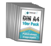 DisplayLager - 10 Pezzi A4 Cornice a Scatto da 25 mm, Profilo in Alluminio Argento Disco di Protezione antiriflesso e Materiale di Fissaggio