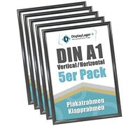 DisplayLager - 5 Pezzi A1 Cornice a Scatto da 25 mm, Profilo in Alluminio Anthrazite Grigio Disco di Protezione antiriflesso e Materiale di Fissaggio