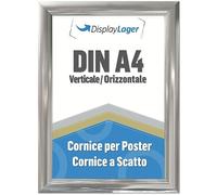 DisplayLager - Cornice a Scatto da 25 mm, Profilo in Alluminio e Disco di Protezione antiriflesso e Materiale di Fissaggio (A4, Aspetto acciaio)