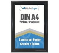 DisplayLager - Cornice a Scatto da 25 mm, Profilo in Alluminio e Disco di Protezione antiriflesso e Materiale di Fissaggio (A4, Nero)