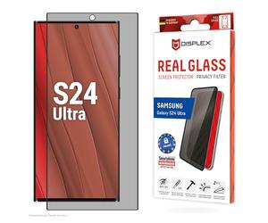 DISPLEX Privacy Full Cover Tempered Glass (10H) for Samsung Galaxy S24 Ultra, Eco Mounting Frame, Privacy Filter, Tempered Glass, Scratch-Resistant Protective Film, Case-Friendly