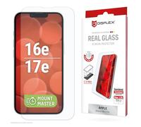 Displex Real Glass - Pellicola protettiva per Apple iPhone 16e/17e, in vetro trasparente, lucido, con cornice di montaggio