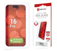 Displex Vetro temperato 2D/trasparente (10H) per Apple iPhone 16 Pro, cornice di montaggio, vetro temperato, pellicola protettiva resistente ai graffi