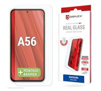 Displex Vetro di protezione per Samsung Galaxy A56, cornice di montaggio, copertura completa dello schermo, vetro temperato, protezione antigraffio (Real Glass 2D)