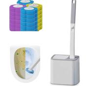 Disposable Toilet Brush with Caddy & 24 Refillable Heads, Touch-Free Eject Wand for Hygienic Toilet Bowl Cleaning, Deep Under-Rim Scrub, Sturdy Non-Tip Base, Compact Bathroom Cleaner Kit(Gray)