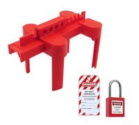 Dispositivo di blocco valvola a sfera regolabile con lucchetto ed etichetta, materiale ABS, per tubi DN8-DN80, blocco di sicurezza per rubinetti industriali ed esterni (B)