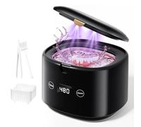 Dispositivo di pulizia a ultrasuoni, 45 kHz, per la pulizia dentale di protesi, paradenti, bretelle, testine di spazzolino, gioielli, 5 modalità per tutti gli apparecchi dentali (nero)