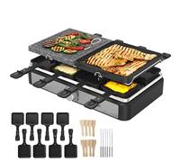 Dispositivo per raclette per 8 persone, griglia da tavolo, barbecue elettrico, con piastra in pietra naturale e rivestita, elemento riscaldante in acciaio inox, 1400 Watt