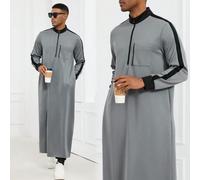 Disqoir Medio Oriente Arabia, Abbigliamento islamico moderno per uomo, Kamisweat Thobe, Thobe grigio da uomo Kamees, Felpa con cappuccio lungo e collo alla coreana di moda L,M,XL,XXLBlocchi di coloreT