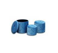 Disraeli Home Decor Pouf porta-oggetti tondo in velluto blu H 21 cm