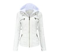 DISSA Giacca da donna in pelle sottile, corta, con cappuccio, chiusura lampo, per primavera e autunno C6699N